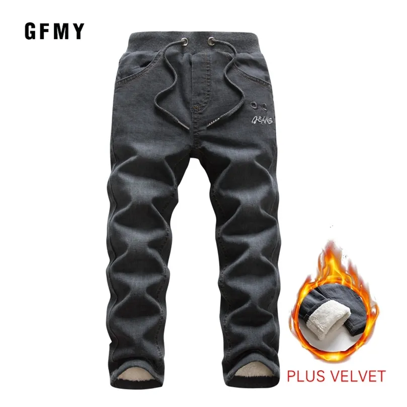 GFMY Marka Wypoczynek Winter Black Plus Velvet Boys Jeans 3year -10year Zachowaj ciepłe proste spodnie dla dzieci 9082 211102