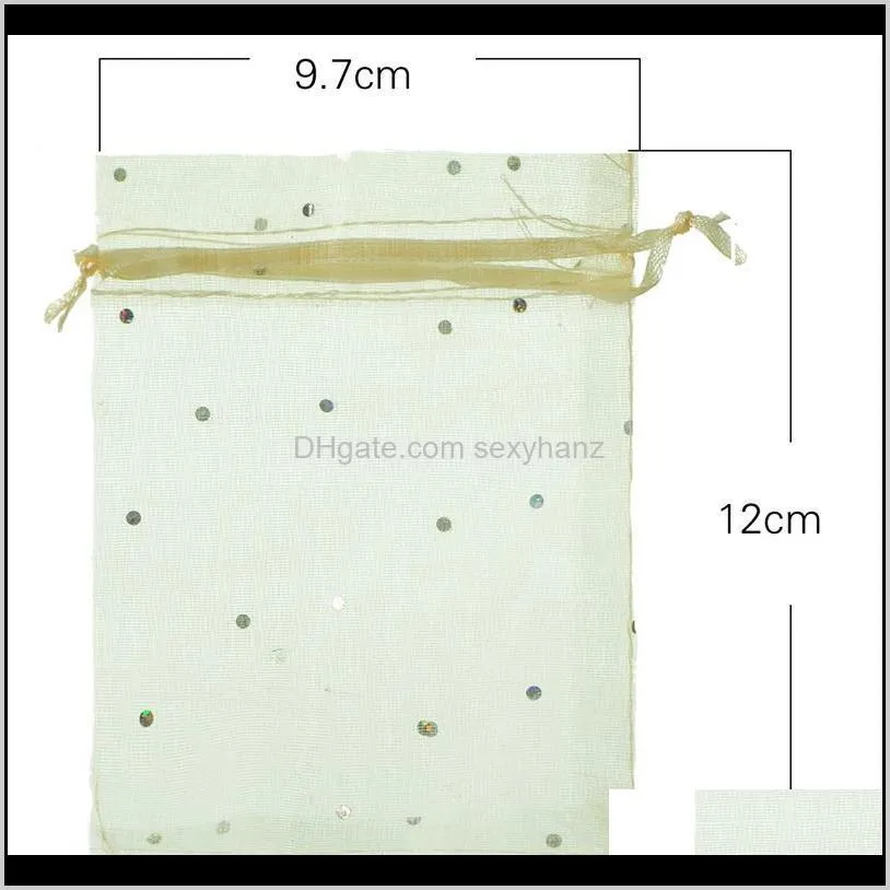 mjartoria 200pcs light beige sequins organza bag wedding favours xmas candy gift bags organizer for jewelry bags for packaging