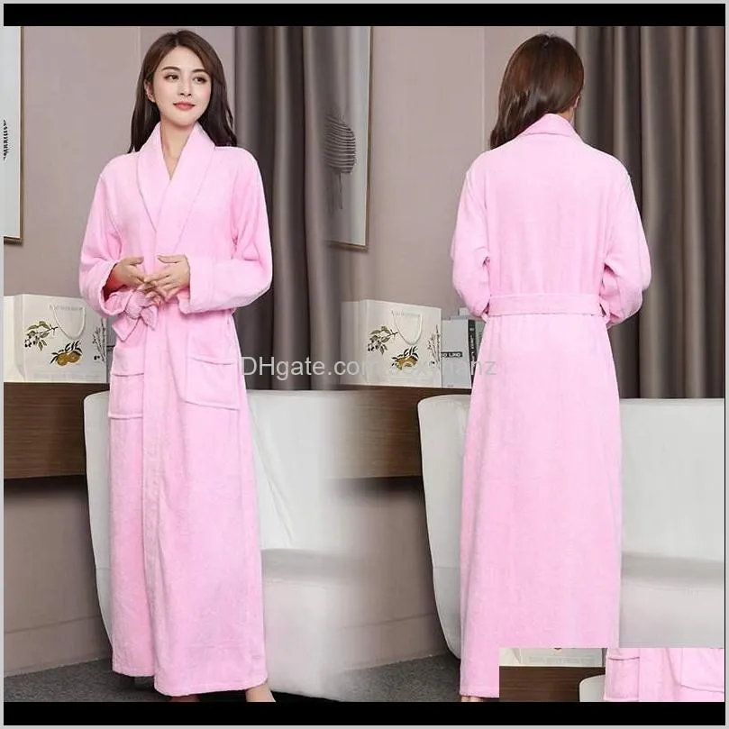 100% cotton toweling terry extra long extra thick robe lovers bath robe men and women nightrobe sleepwear casual home bathrobe