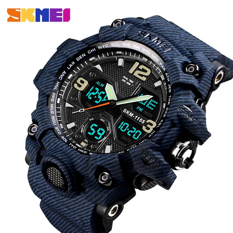 Skmei Outdoor Sport Horloge Mannen 5bar Waterdichte Militaire Camouflage Horloges Dual Display Horloges Relogio Masculino Klok Mannelijke X0524