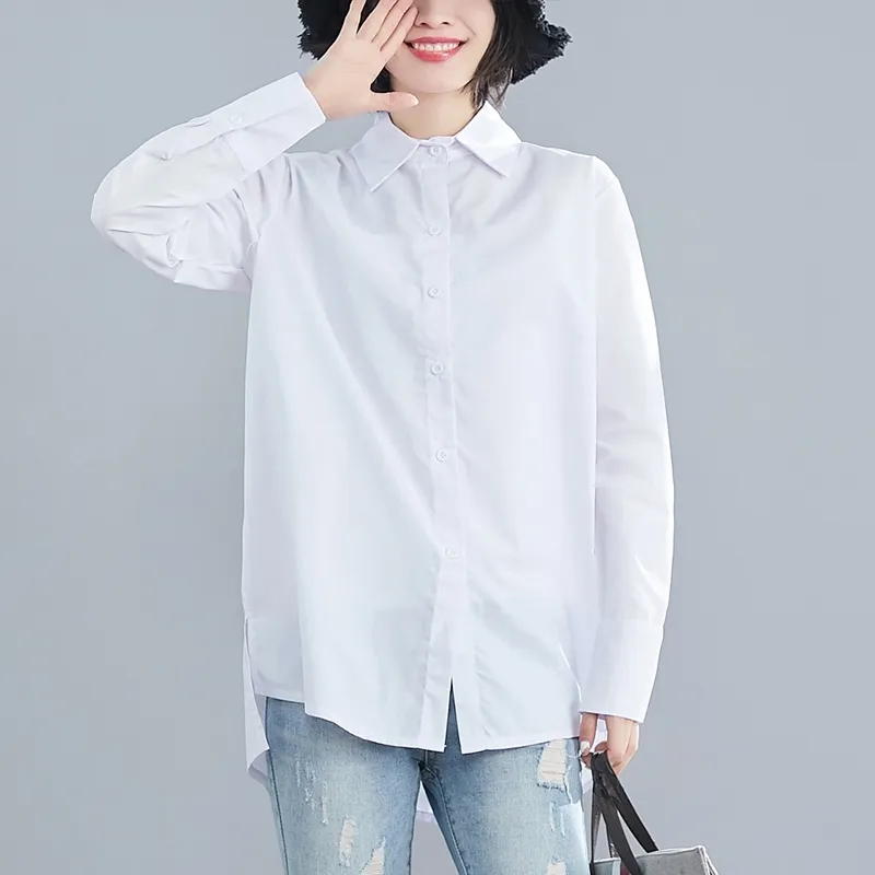 Frauen Bluse Frühling Damen Tops Koreanische Version Casual Weißes Hemd Langarm Lose Übergroße Hemden 917G 210420