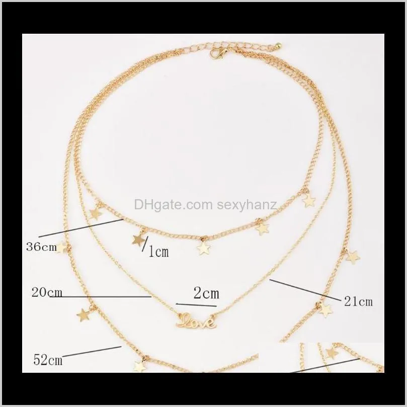 bohemian fashion multilayer choker necklace gold chain love star charm pendant collar necklaces fine jewelry t279