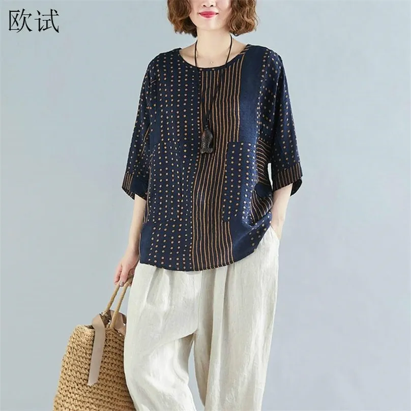 Oversized Polka Dot striped T Shirt Women Summer Tshirt Batwing Tee Vintage Cotton T- Thin Ladies Tshirts 210720