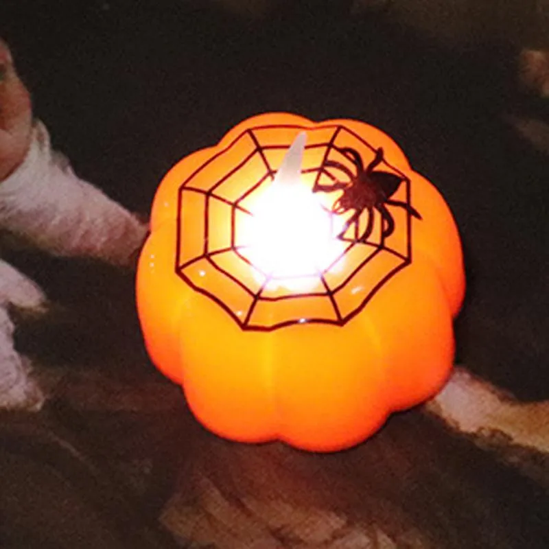 Halloween Spider Pumpkin Shaped Candle Lamp Plastic LED Electric Flameless Pumpkins Candles Light Hallowmas Party Decoration BH4906 TYJ