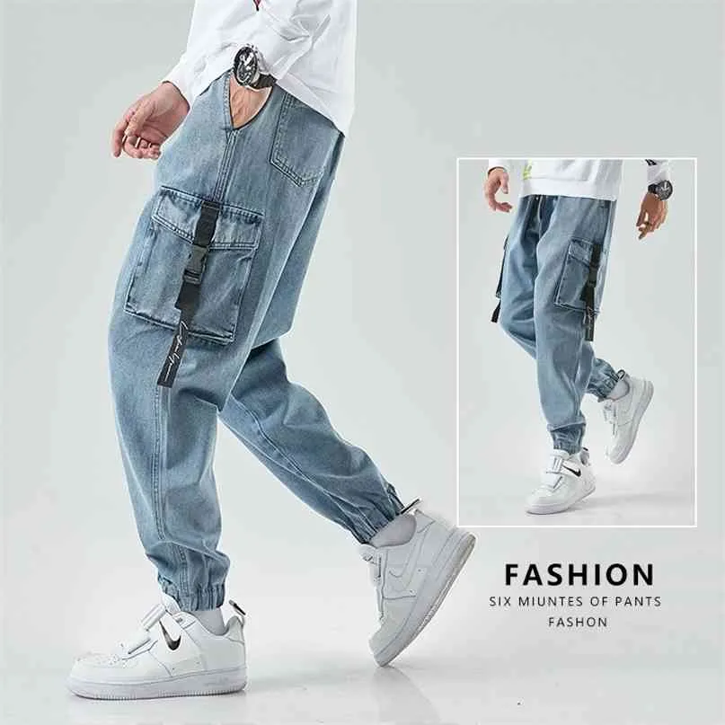 Männer Jogger Cargo Denim Hosen Baggy Harem Japanische Streetwear Styke Männliche Knöchel Harajuku Casual Hip Hop Jeans Hosen 210723