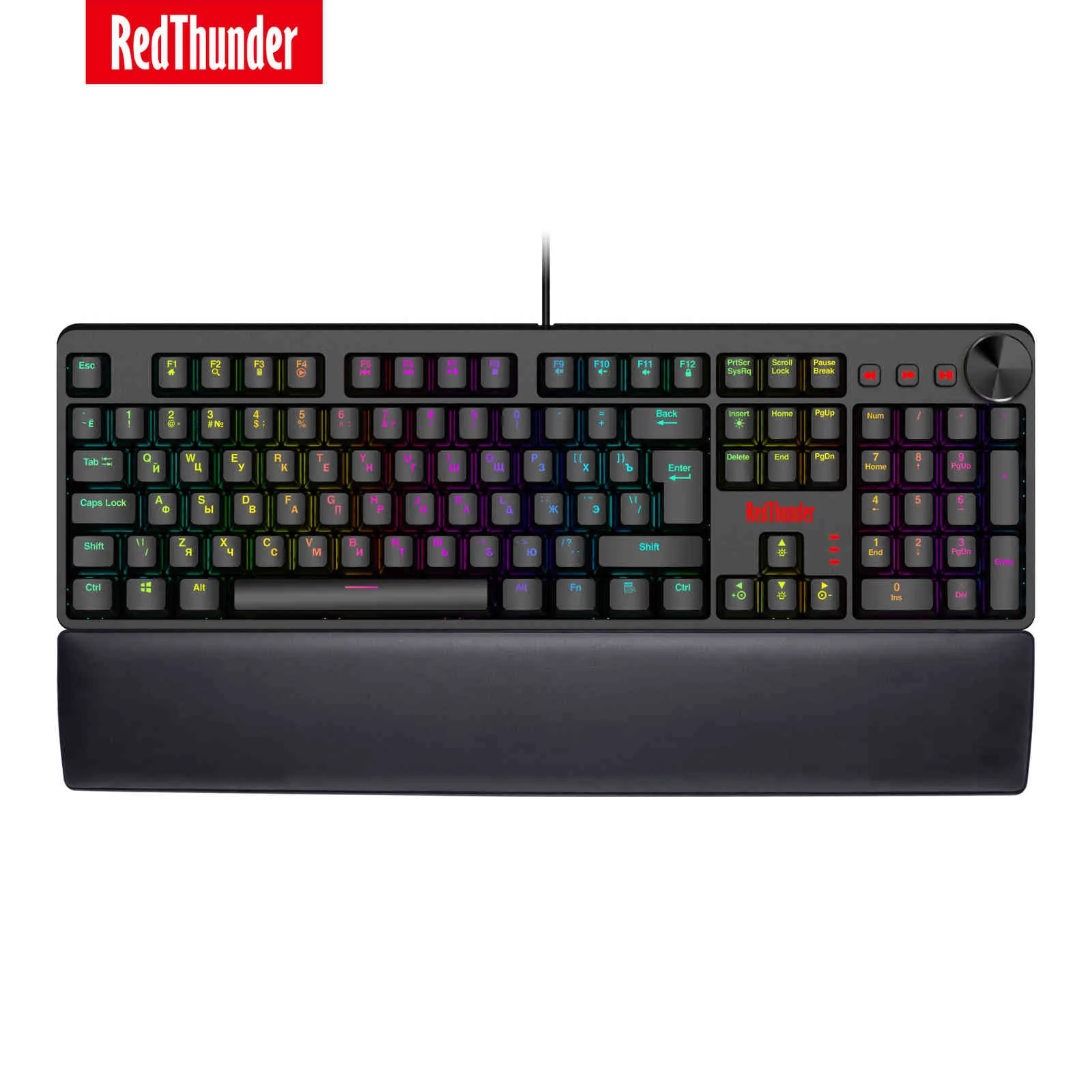 Clavier de jeu mécanique RedThunder K55, interrupteur rouge rapide, véritable rétro-éclairage rvb, repose-poignet en cuir PC russe espagnol français