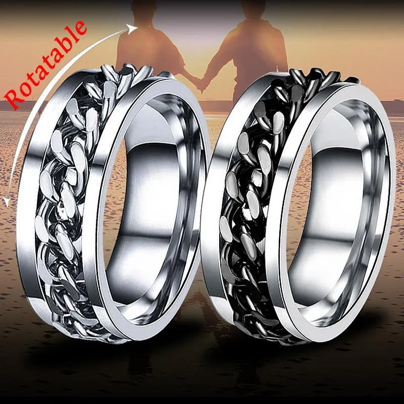 Cluster Rings Fashion Spinner Chain Ring Men Stainless Steel Metal Not Fade Gold Black Silver Color Reliever Stress Party246B