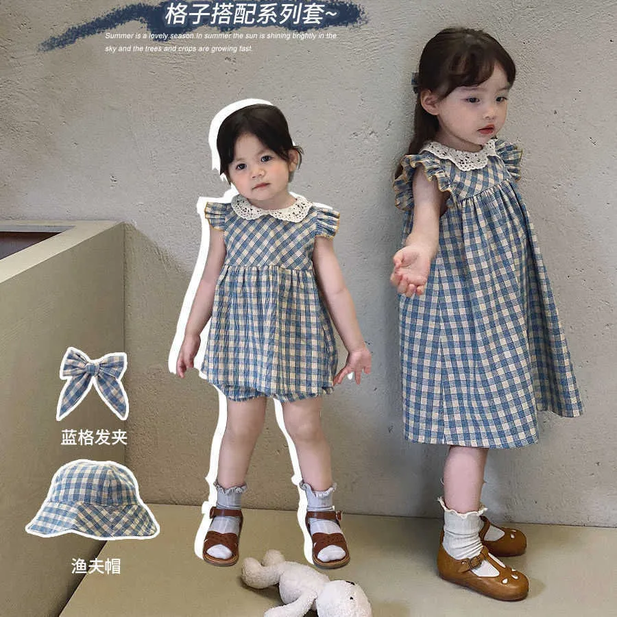 Girls Summer Girls Sister Abbigliamento Abiti per bambini Set da bambini Neonato Baby Body Plaid Body Plaid Pagliaccetto Toddler Girl Girl Abito Q0716