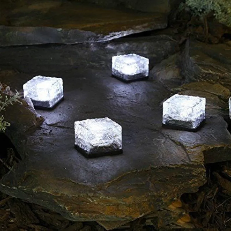 Party Favor Square 3x3 Solar Paver Lights Solar Brick Lighting Landscape Solar Underground Lights Pathway Glass Brick Light Ice Cube Lights Waterproof