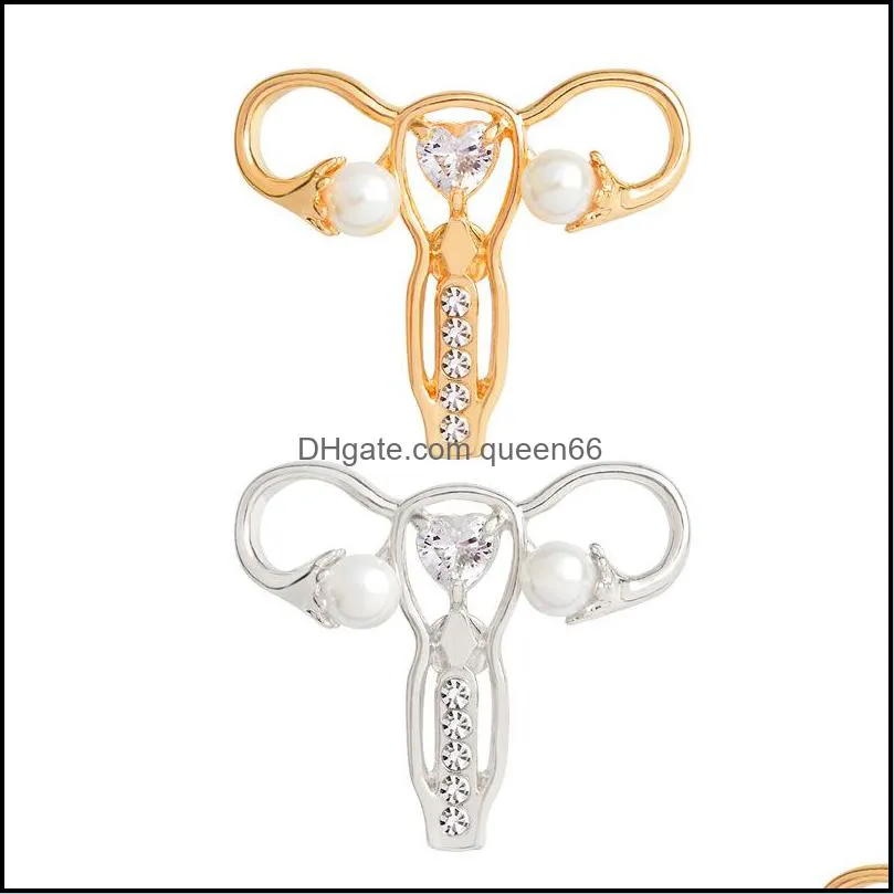 Golden silver uterus pearl special enamel cartoon brooch gift creative letter lapels denim badge pins woman