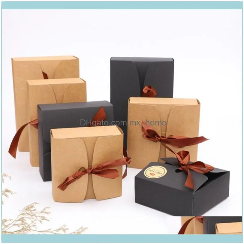 Gift Wrap DIY 5pcs Box Five Sizes Selling Black And Kraft Boxes With Ribbon,wedding Favor Baby Shower Party 2021