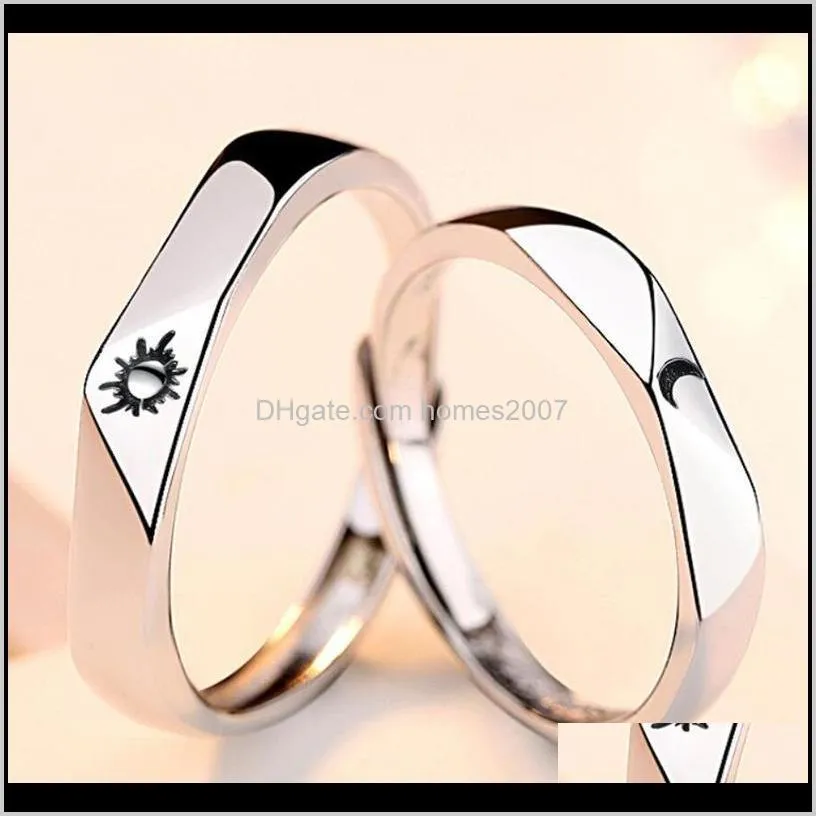 couple opening sun moon ring minimalist silver color adjustable for men women friend engagement jewelry wedding rings