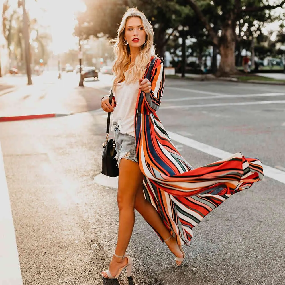 Boho Striped Red Kimono Dress For Women Plus Size Maxine Bathing Suits Cover Up For Summer Swimwear A839 210420 From Bai02 18.36 DHgate.Com