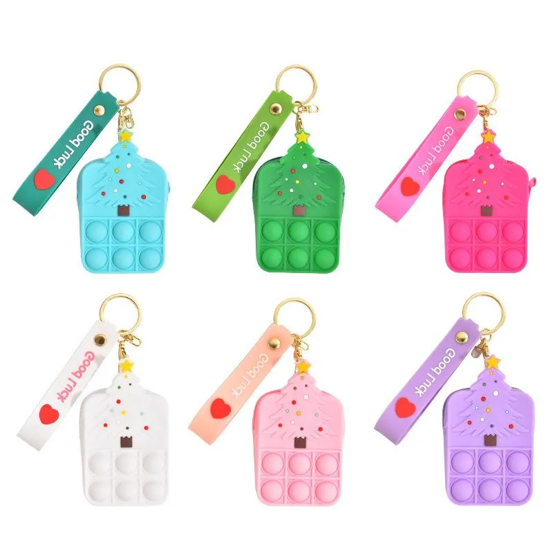 Christmas Keychain Wallet Fidget Toys Sensory Decompression Simple Dimple for Kids