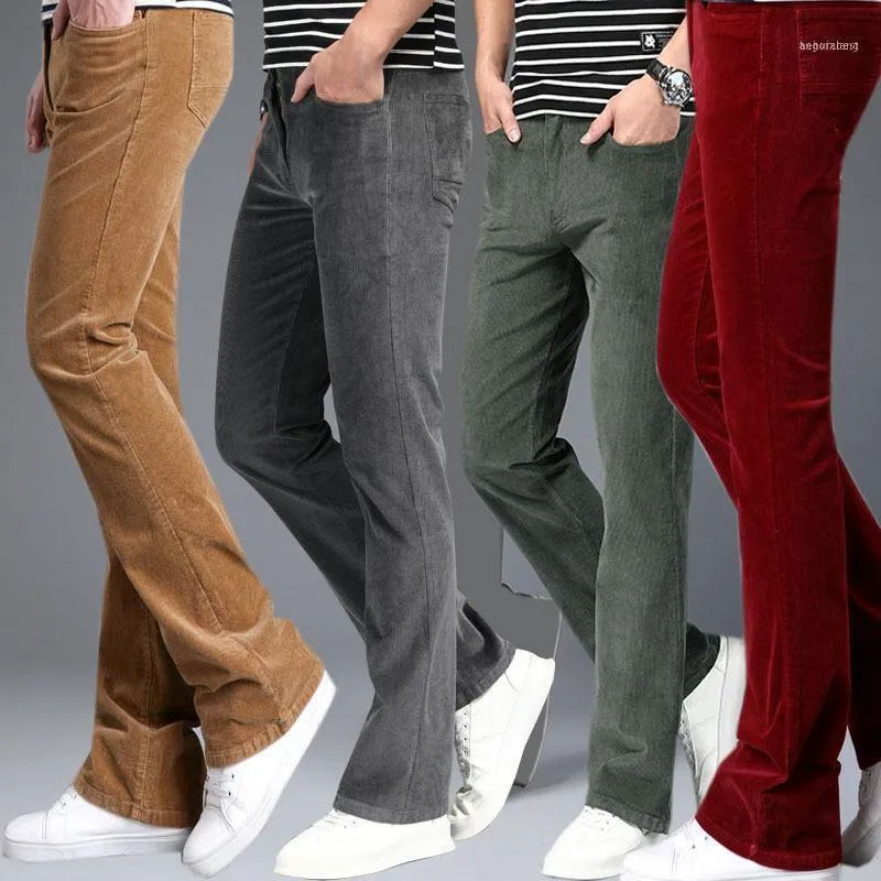 Männer Hosen Cord Flare Männer Bell-Bottom Boot Cut Hose Klassische Herbst Ausgestellte Hose Pantalon Homme Schwarz Weiß Khaki1