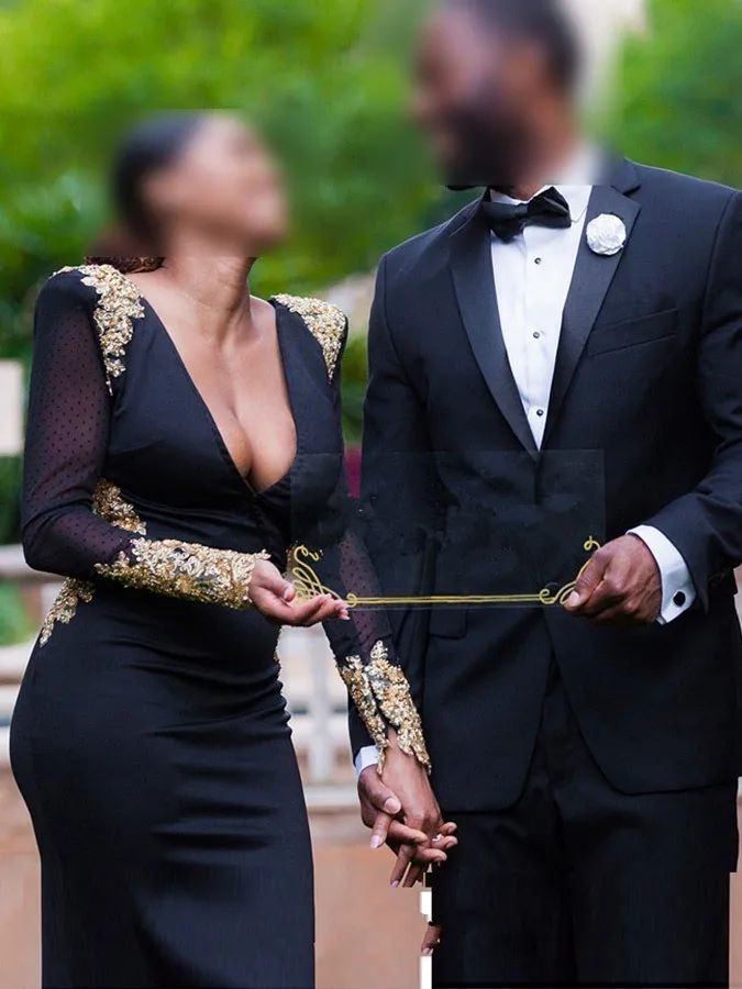 Elegant Black And Gold Evening Gown: Long Sleeve Deep... From Lovemydress,  $65.33 | DHgate.Com
