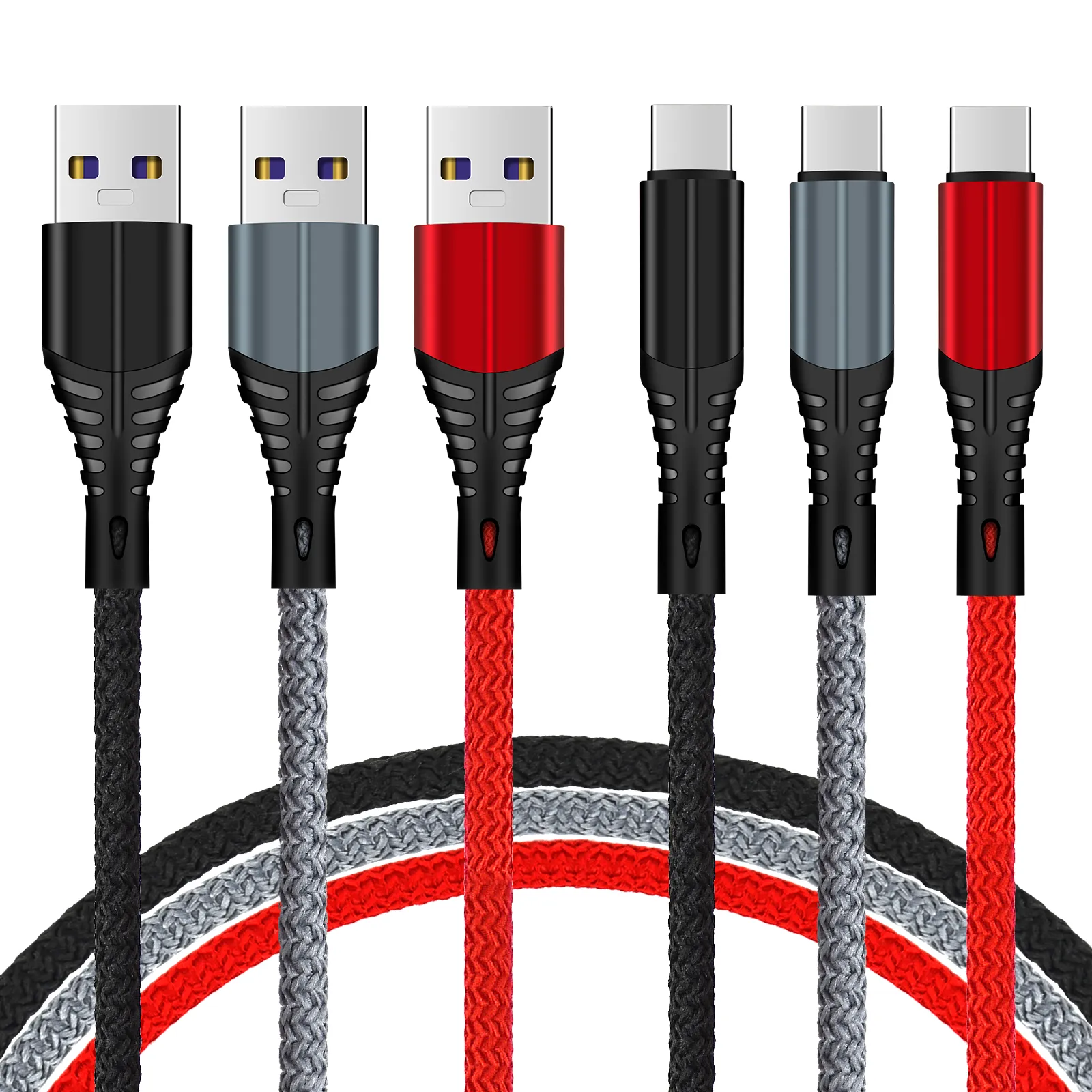 3A Type C Nylon Braided iphone Cables Charging Sync Data Durable Quick Charge Charger Cord for Android Smart Phone