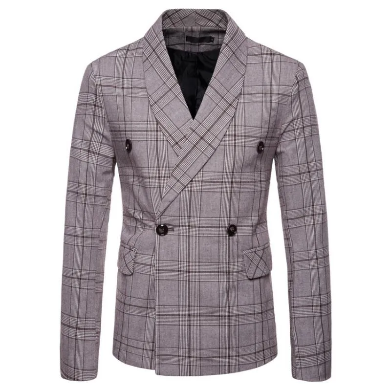 Herenpakken Blazers Mode Plaid Back Slit Double Breasted Casual Suit Jacket Slim-Fit Simple Kleding