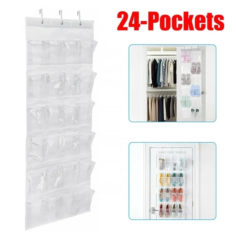 24 Pocket sko dörr hängande arrangör rack utrymme väggväska Förvaringsskåp hållare garderob skor strumpor sundries hängande arrangörer 210609