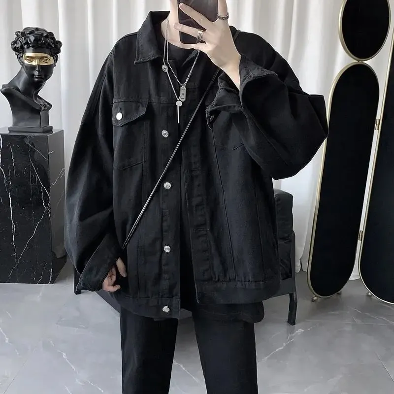 Mens black oversized denim jacket discount
