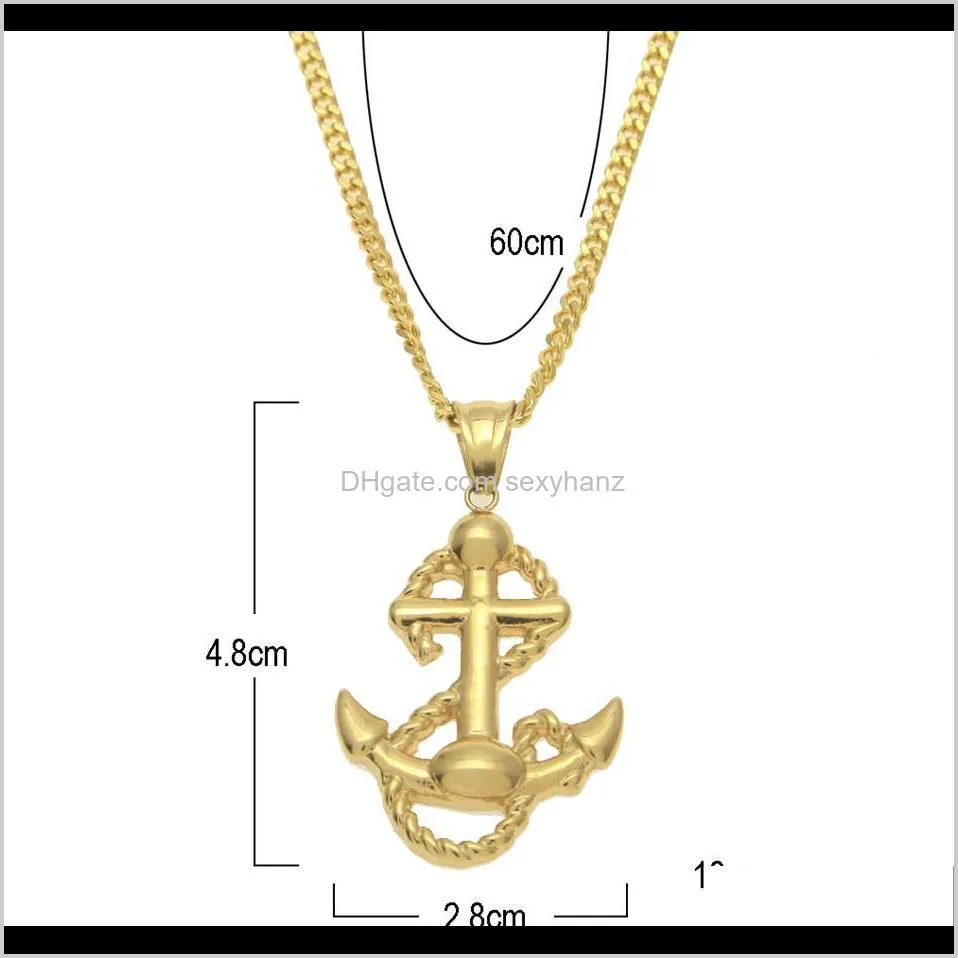 hip hop mens womens stainless steel 24k gold color anchors pendant necklace chain fashion punk jewelry