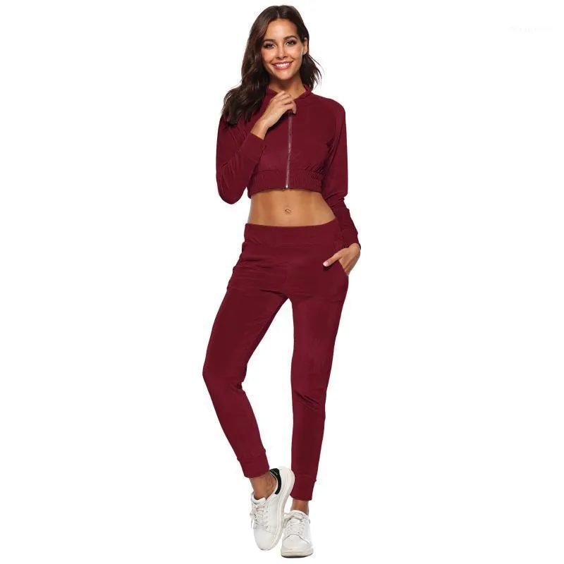 Stück Set Frauen Outfits Frühling Gold Langarm Casual Sportswear Zwei-stück Gym Anzug Mädchen Sweatsuit Jogger Trainingsanzug Weibliche frauen Tracksu