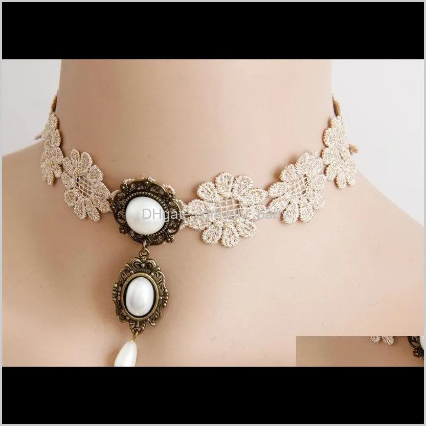 & Pendants Jewelry Drop Delivery 2021 European And American Vintage Lace Chokers Flower Collar Necklaces Gemstone Pendant For Women Bjeyd