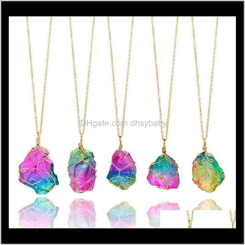 colorful stone pendant necklace crystal pendant woman kids jewelry design fashion necklace gift natural multicolor