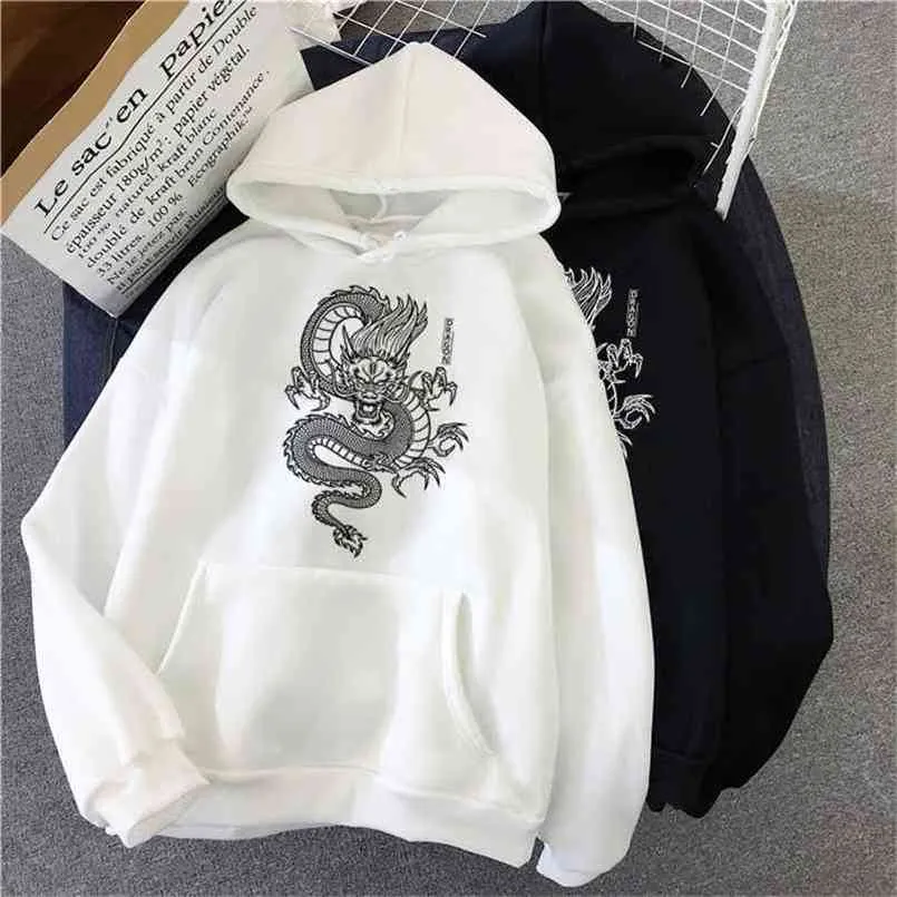 Dragon Harajuku Vintage Print Sweatshirt Vrouwen Hoodies Leuke Hip Hop Kawaii Oversized Streetwear Losse Casual Kleding 210809
