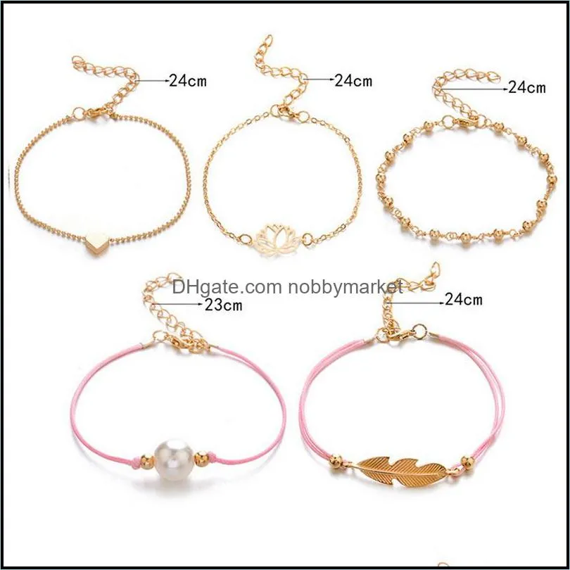 Bohemia Lotus Heart Feather Bracelet For Women Weave Pink Rope Chain Bracelets Pulseras Mujer Tassel Jewelry Gifts