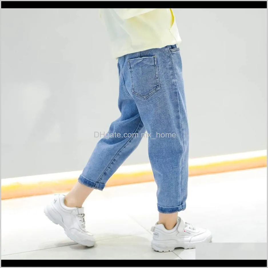 jeans girl solid color girl`s jeans elastic waist jeans for children casual style clothes for girls 6 8 10 12 14 201204