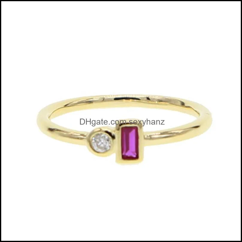 Wedding Rings Delicate Danity Minimal Jewelry Christmas Gift Thin Band Gold Color 2pcs White Purple Crystal Stone Ring