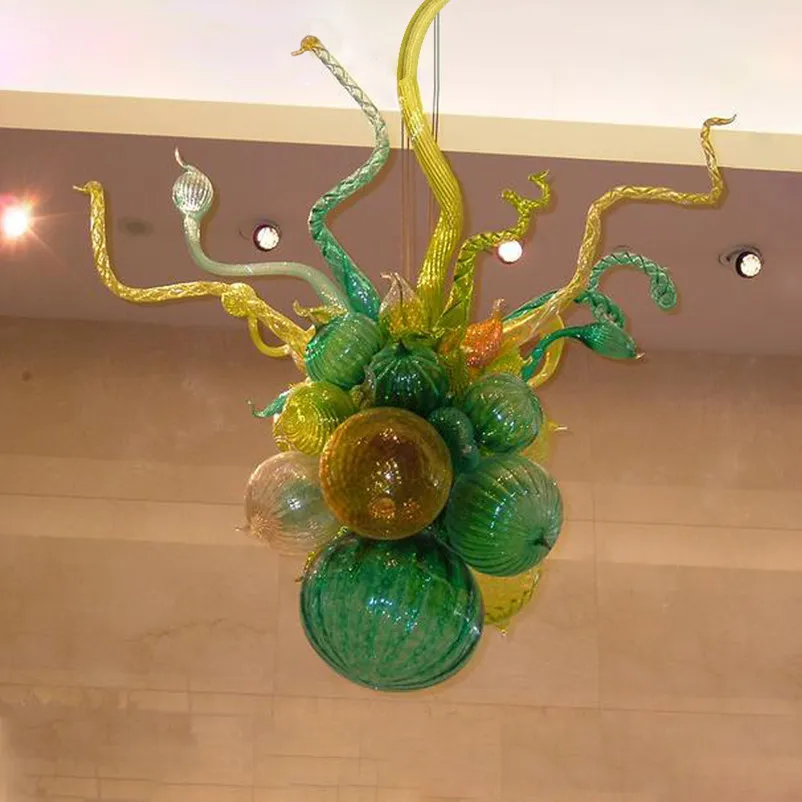 Art Deco Lampa Ręcznie Dmuchany Szklany Żyrandol Oświetlenie Oświetlenie Chihuly Styl Nowoczesny Led Home Hotel Decor Energy Saving Mały rozmiar Zielony Amber Color 16 o 20 cali