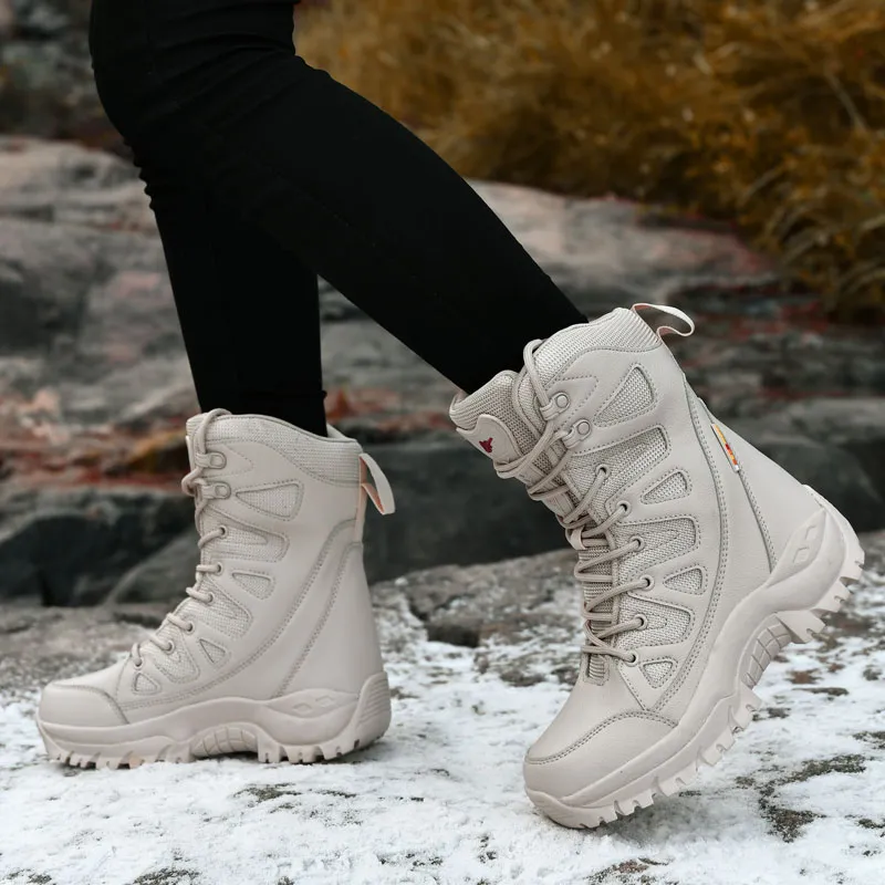 Botas de senderismo al aire libre para hombres y mujeres, zapatos de  Trekking, botas tácticas militares, talla grande, Beige, Invierno