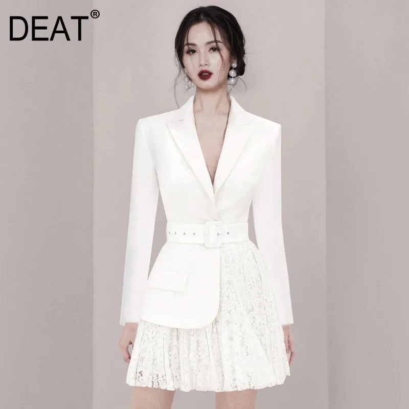 Mode Style coréen solide blanc tempérament taille à manches longues costume robe femmes printemps et été GX1255 210421