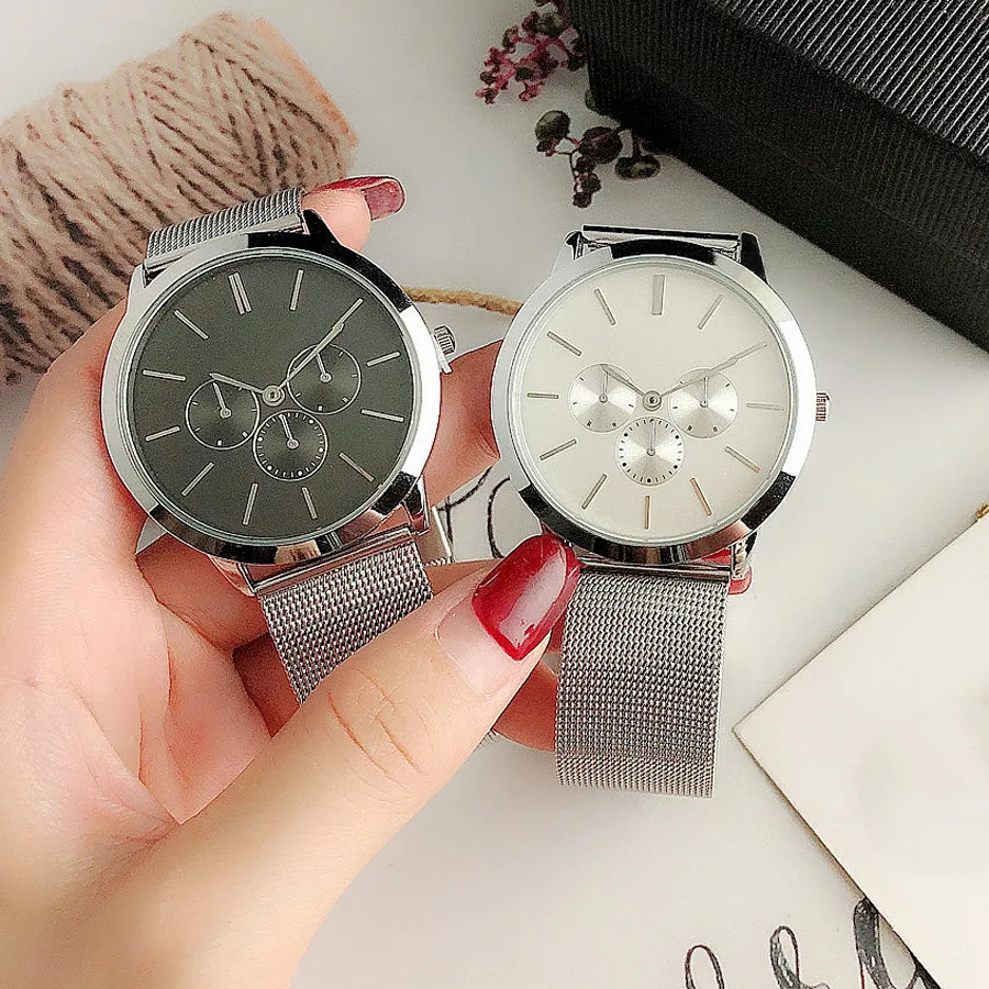 Elegant Womens Quartz Watch With Three Dials, Polished Metal Band