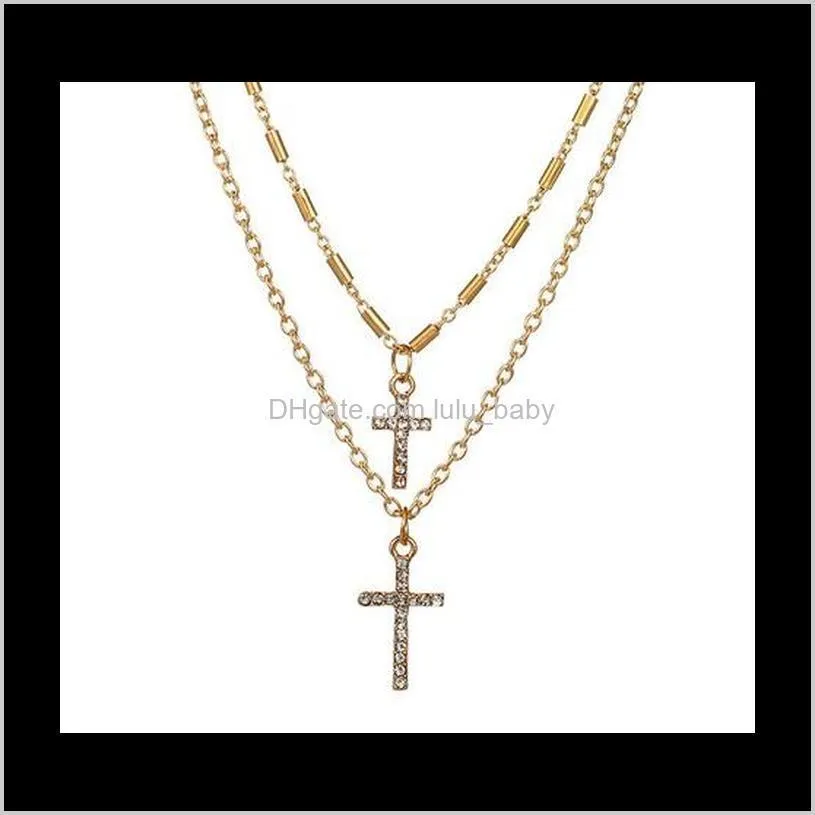 Jewelry Pendant Necklaces Multi Layer Cross Rhinestoned Decorated Chokers Necklaces Gold /Silver Plated Gifts For Womens /Girls