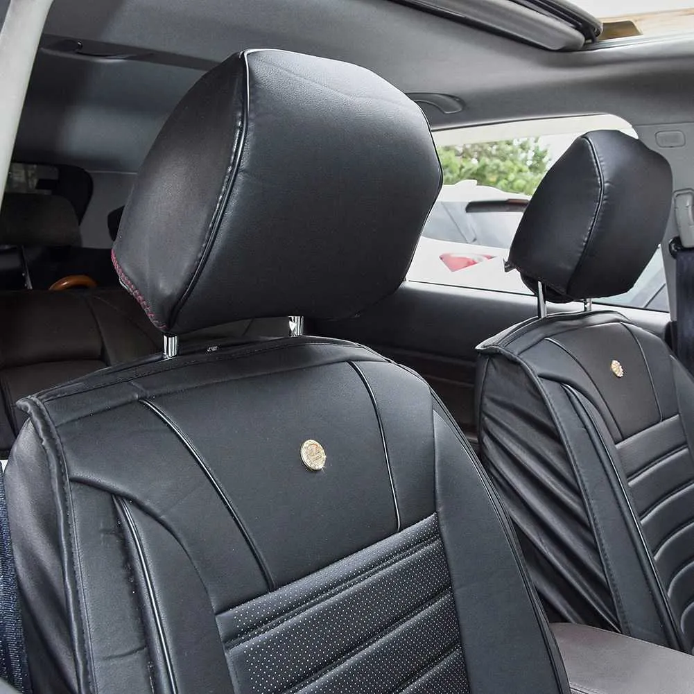 Black PU Leather Car Seat Covers Front & Rear Cushion Interior For 5