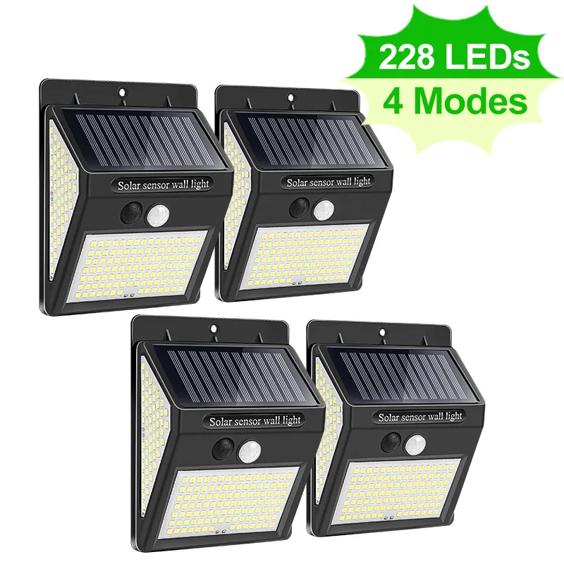 228 144 LED Lampka słoneczna Outdoor Solar Lampa z czujnikiem ruchu Słoneczne zasilane światłem słonecznym Reflektory do dekoracji ogrodowej