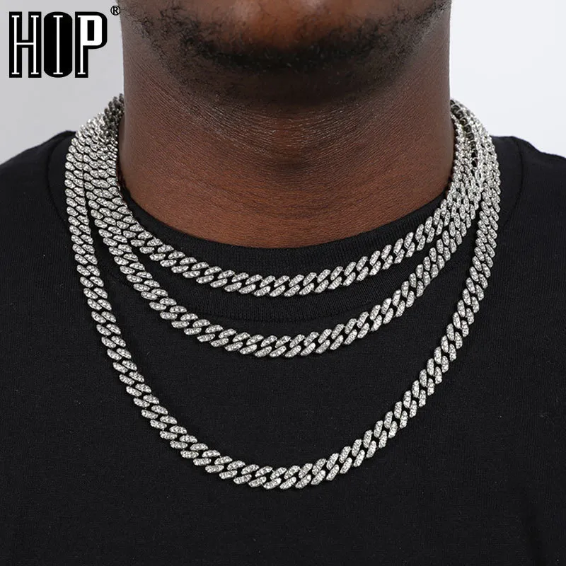 Hip Hop AAA Bling 8mm Miami Küba Zinciri Buzlu Out erkek Kolye Rhinestone Zirkon Erkekler Kadınlar Için Asfalt Kolye