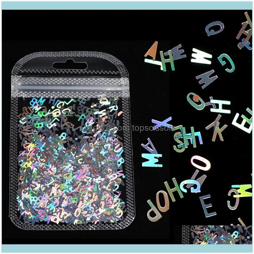 Nail Art Decorations 2g/Bag Holographic Glitter Sequins Laser Sliver Letter Shape Flake 3D Colorful Accessories