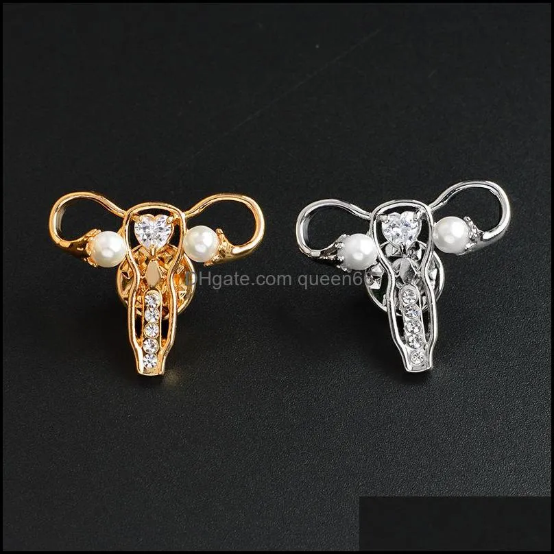 Golden silver uterus pearl special enamel cartoon brooch gift creative letter lapels denim badge pins woman