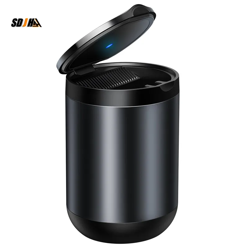 Multifunktion LED Light Aluminium Alloy Car With Cover Flame Retardant Portable Smokeless Auto Ashtray