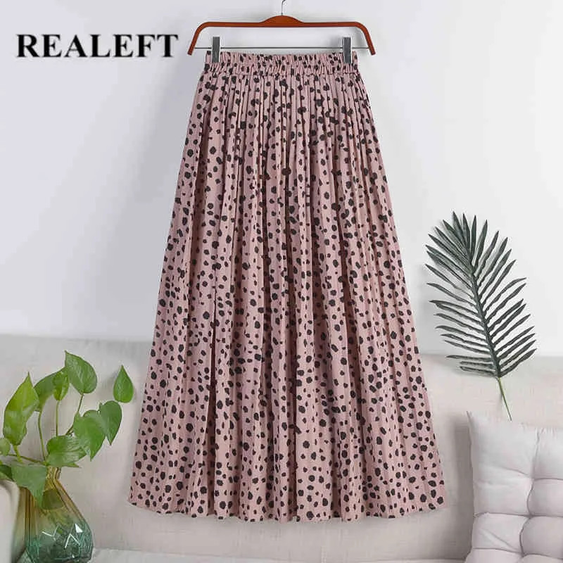 Summer Polks Dots Floral Print Tulle Pleated Women's Long Skirts High Waist Loose Chic Female Umbrella 210428