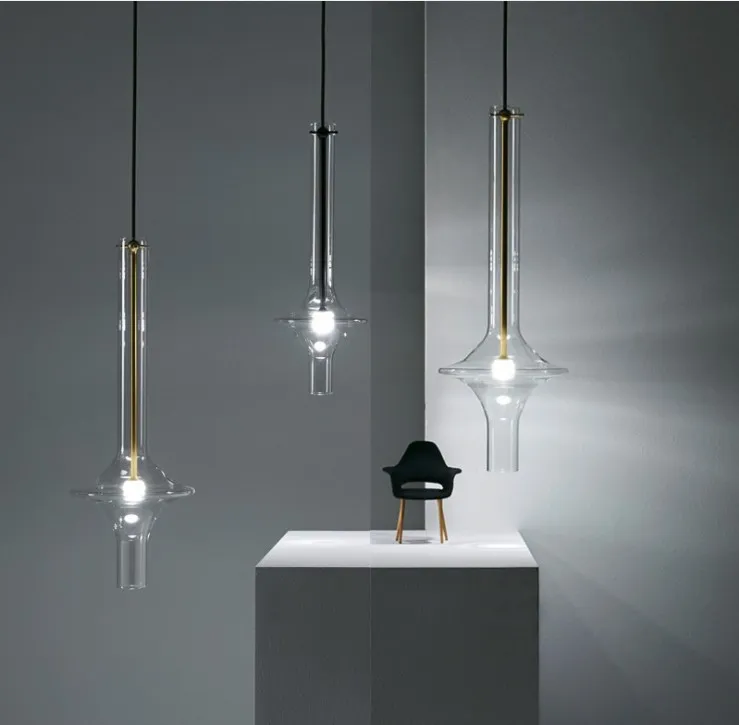 Lampe design postmoderne en Tube de verre gris fumé, lampes suspendues pour comptoir de Bar, café, salle à manger, Villa, luminaire d'intérieur suspendu