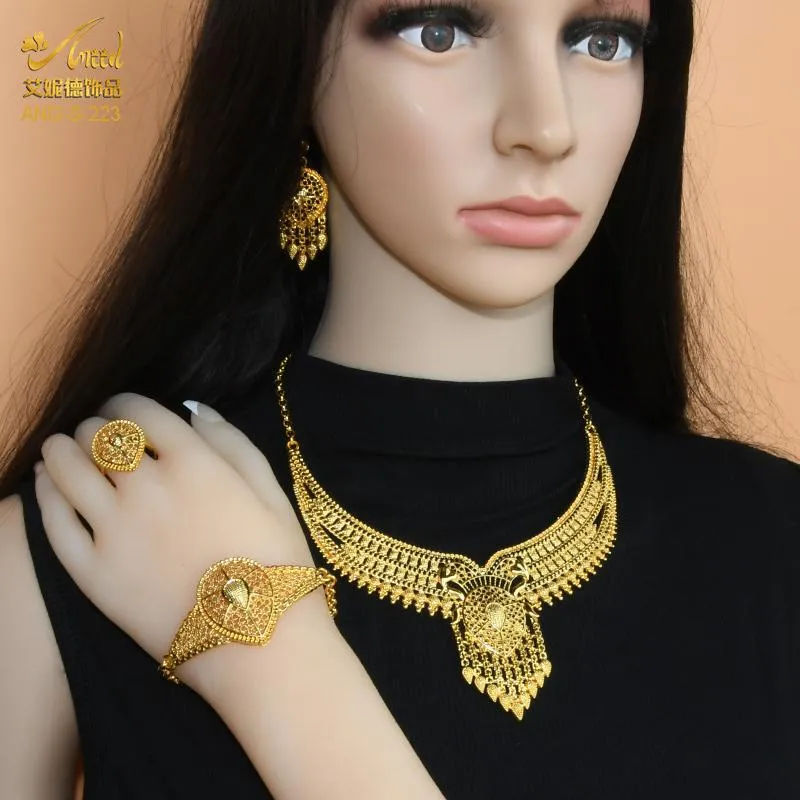 24K Gold African Bridal Jewelry Set Nigerian Ethiopian Wedding Earrings Necklace