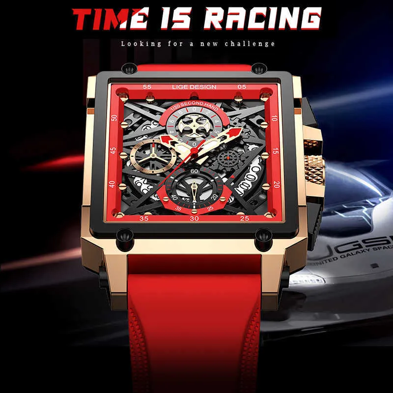 LIGE Luxury Waterproof Quartz Square Square Watches For Men With