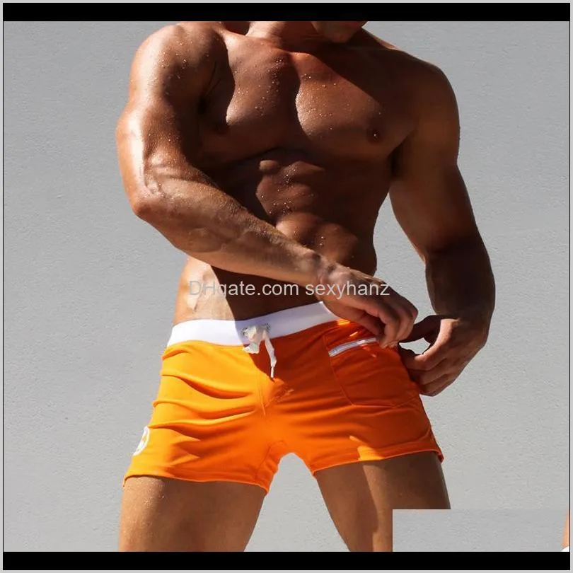 swimwear men sexy swimming trunks sunga swimsuit solid color pocket mens swim wear briefs beach shorts