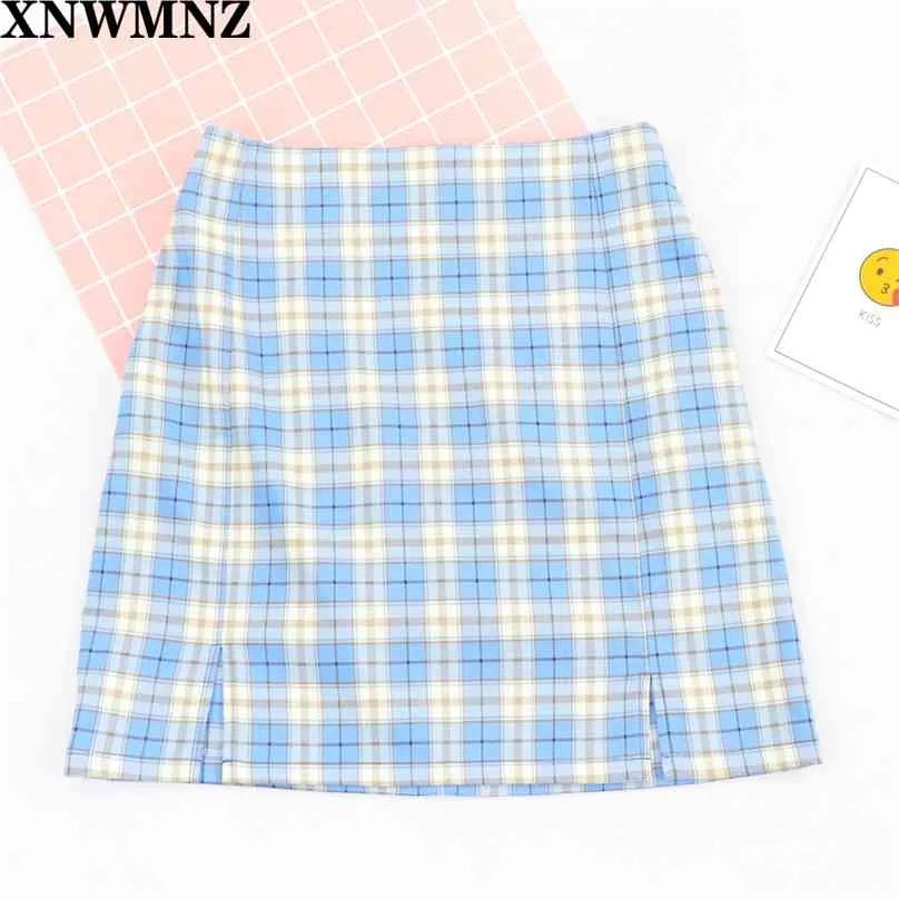 Женская мода хлопчатобумажная клетчатка Bodycon юбка весной в Европе стиль раскол элегантный шикарный юбки высокая талия Vadimshe в 210520