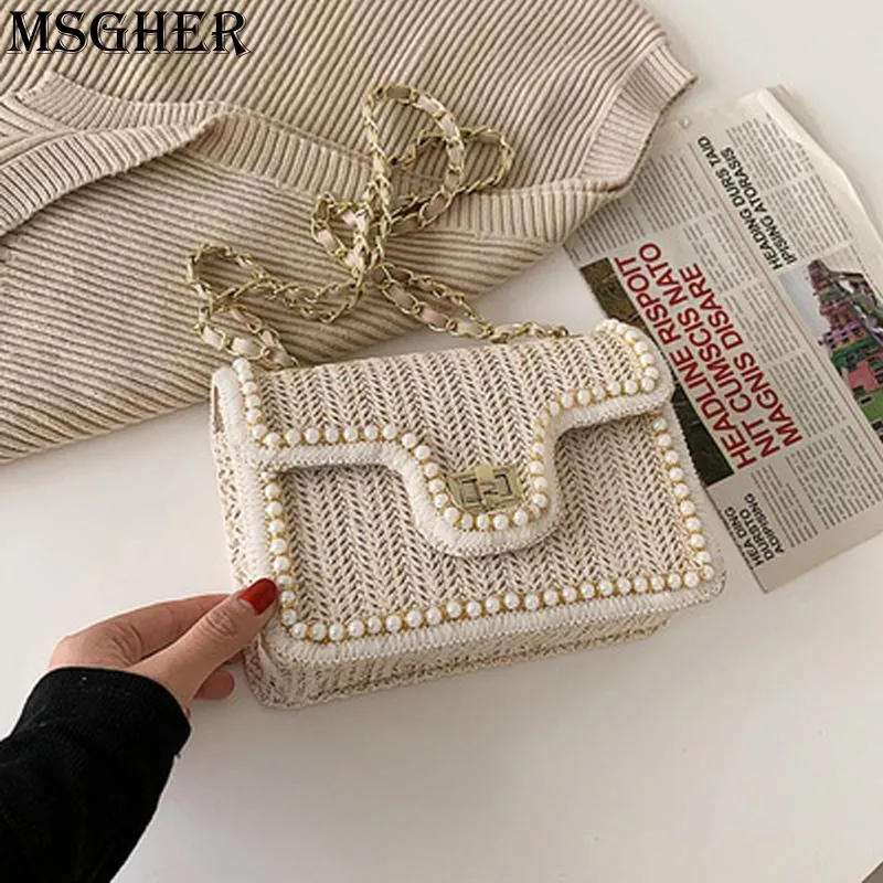 Evening Bags Special Straw Bag Fashion Chain Single Shoulder Cross-body Female Pearl Decoration Delicate Leisure